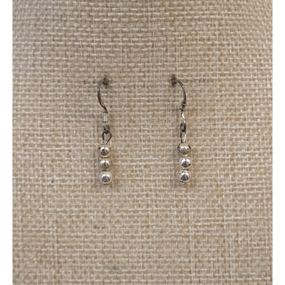 Vintage Sterling Silver 3 Bead Dangle‎ Earrings 925